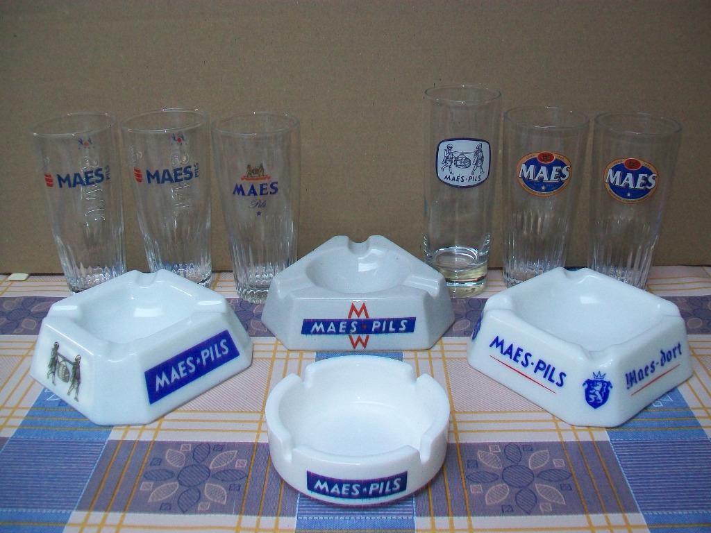 Maes Pils - Alken Maes - Bier Bière - Glas Glazen - Asbak, Verzamelen, Biermerken, Ophalen of Verzenden, Gebruikt, Reclamebord, Plaat of Schild