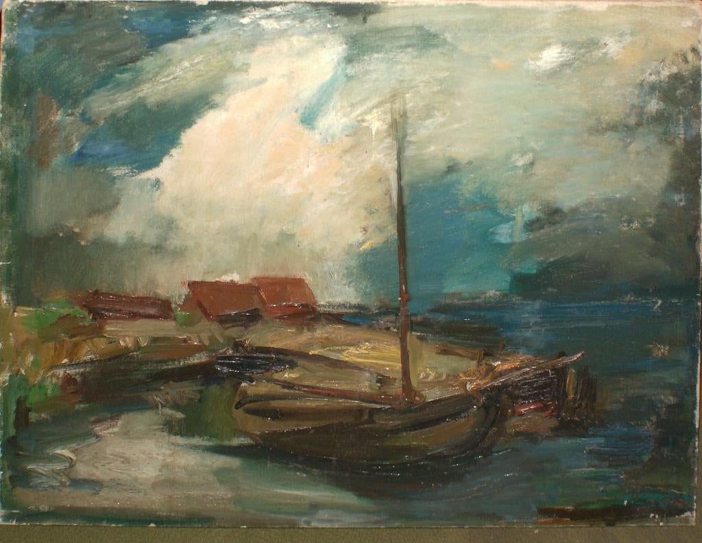 Anna Martinowa Zarina (1907-1984): Aangemeerd bootje (80x65), Antiquités & Art, Art | Peinture | Classique, Enlèvement ou Envoi