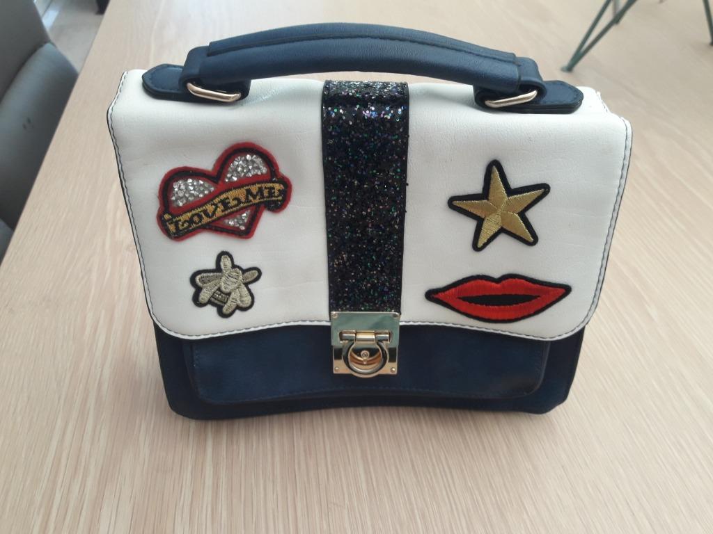 Handtas blauw-wit Veritas, Handtassen en Accessoires, Ophalen of Verzenden, Zo goed als nieuw, Blauw, Handtas