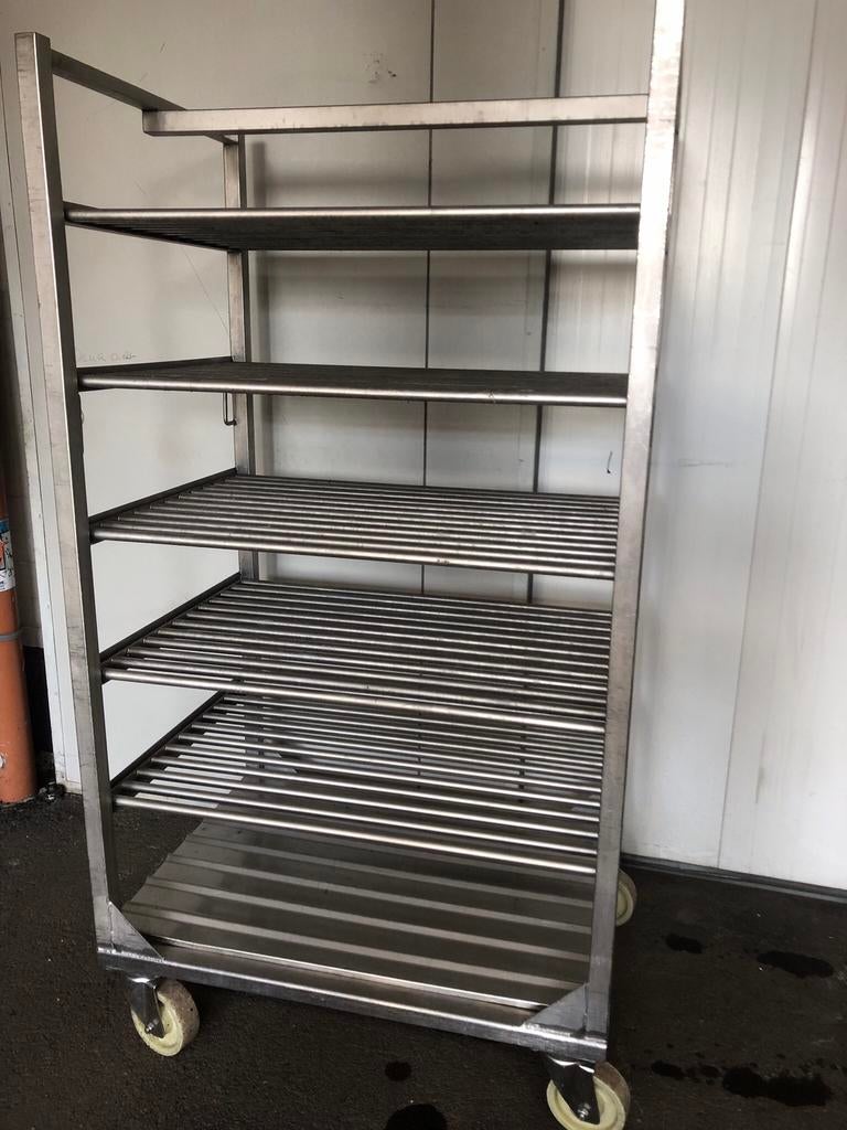 Volledig inox rek.op wielen met inox vorken., Zakelijke goederen, Ophalen, Transport en Opslag