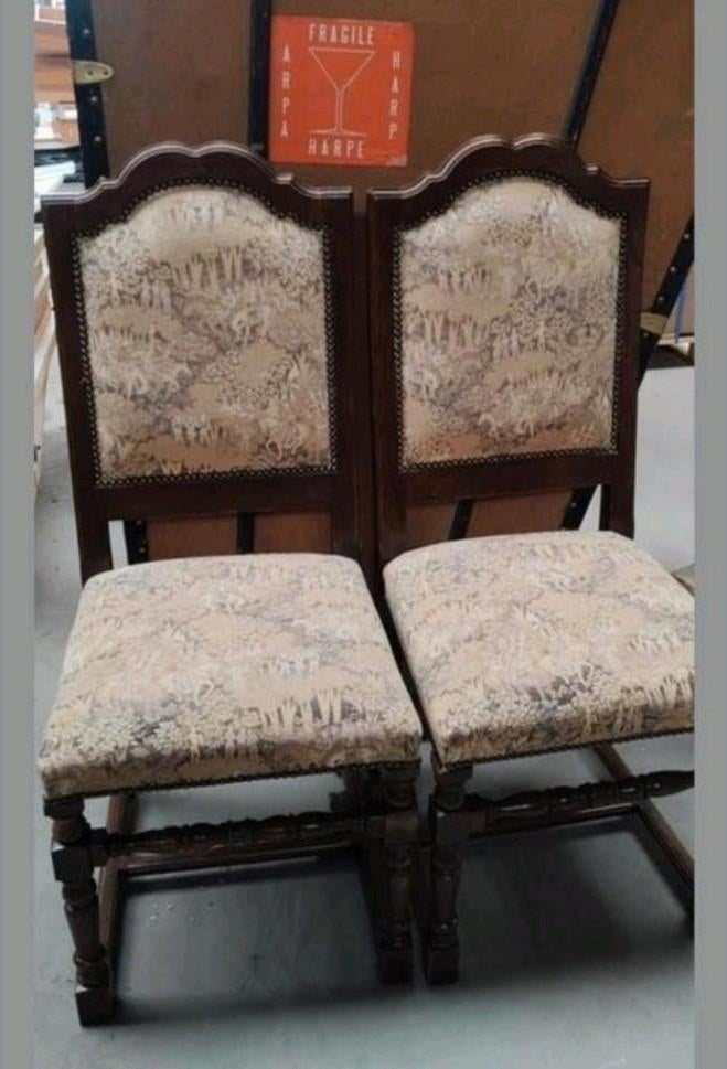 4x stoel tapisserie hout leuning ridders paard kasteelstoel, Antiek en Kunst, Ophalen