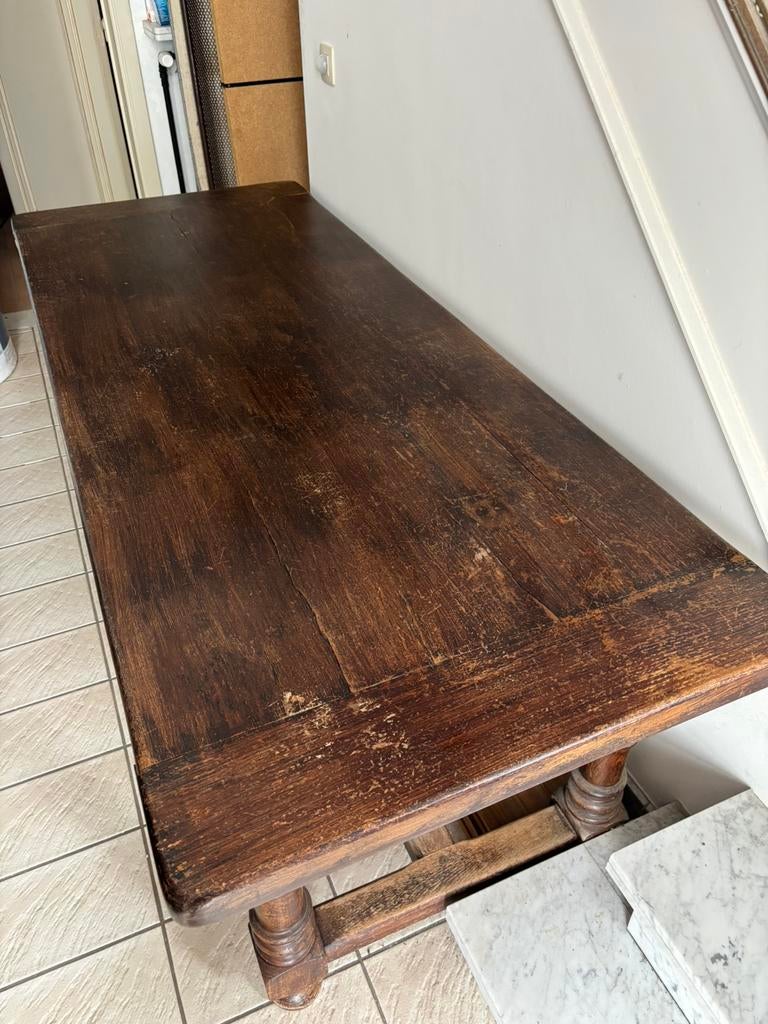 Prachtige kloostertafel eik. L200 x B80 x H75 - nieuwe prijs, Ophalen, Gebruikt, Eikenhout, 200 cm of meer