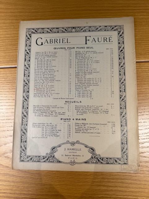 Gabriel Fauré — Impromptu n1, Op.25, Musique & Instruments, Enlèvement ou Envoi, Artiste ou Compositeur, Classique, Utilisé