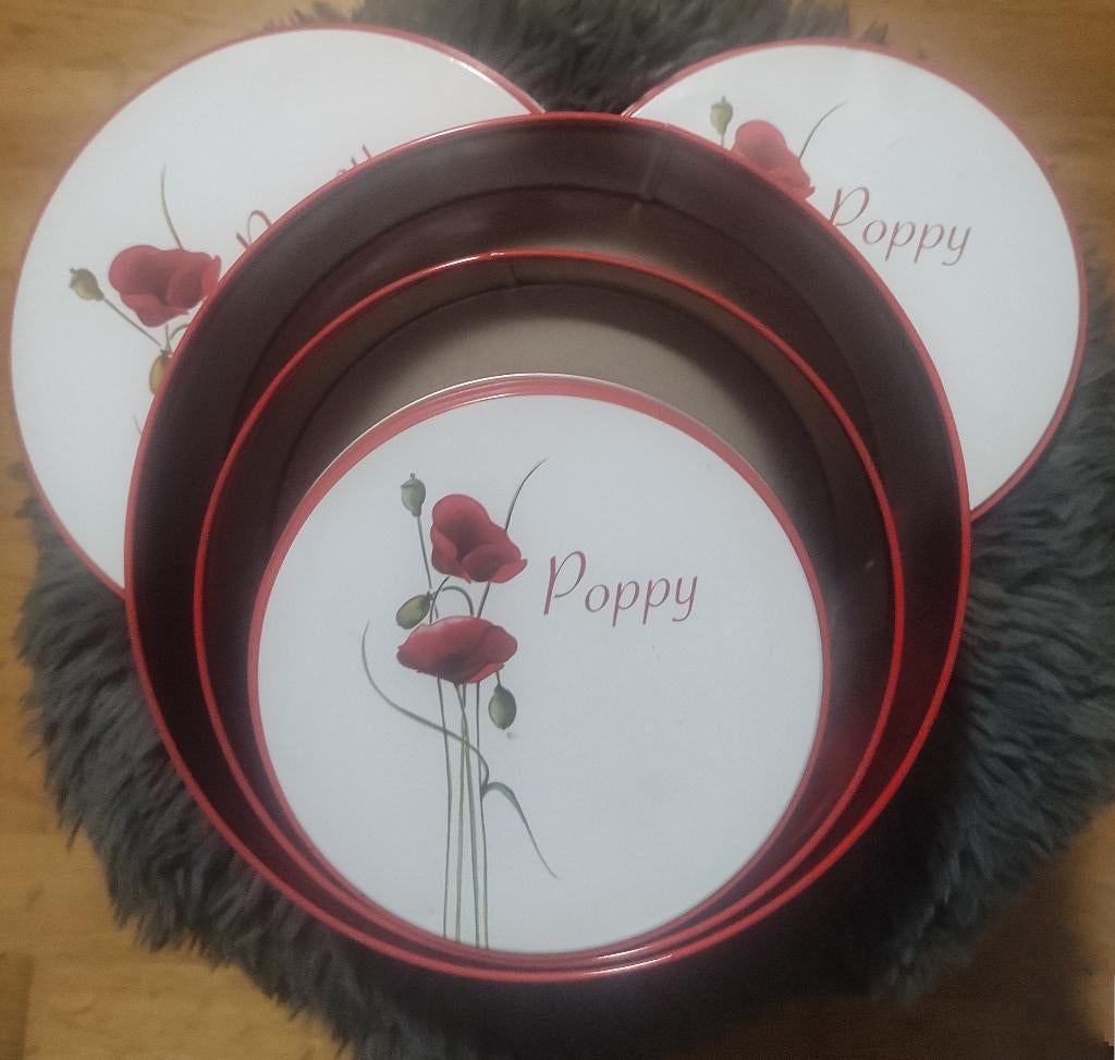 Boîtes métalliques de rangement rondes avec coquelicots, Moins de 35 cm, Comme neuf, Enlèvement, Moins de 40 cm