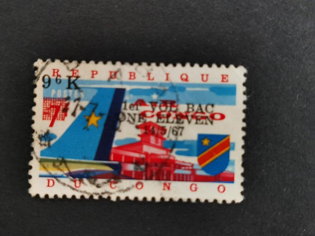Republique du Congo 1967 - overprint 1er VOL BAC ONE ELEVEN, Ophalen of Verzenden, Gestempeld, Vliegtuigen