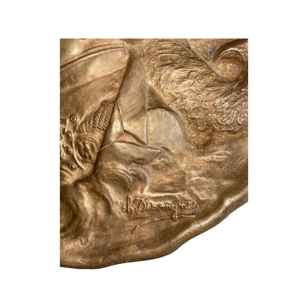 Bronzen plaat van Charles Desvergnes Profiel van Napoleon I, Ophalen of Verzenden, Brons