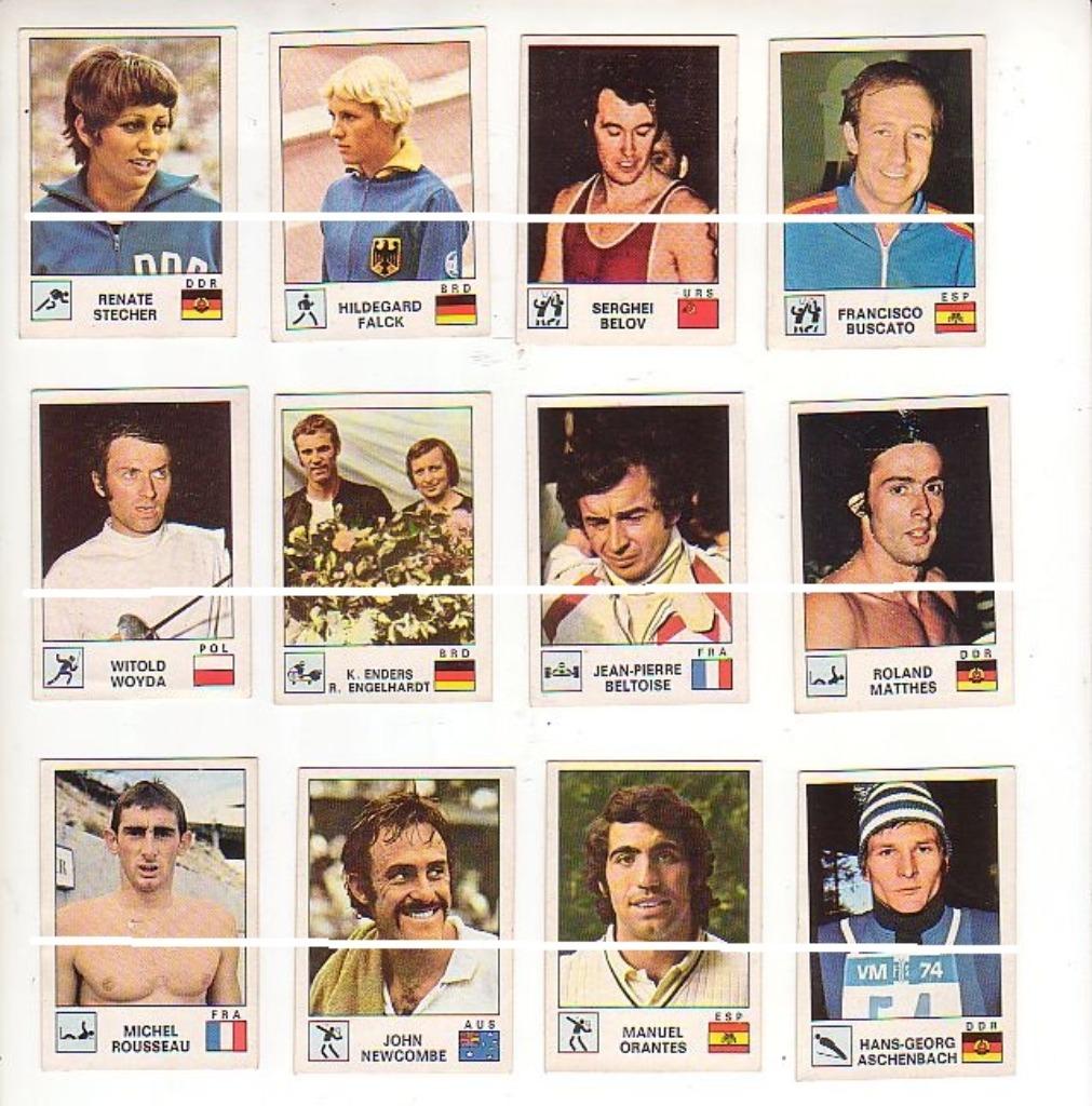 Panini Sportvedettes 1974 /12 stickers, Verzamelen, Verzenden, Gebruikt, Poster, Plaatje of Sticker