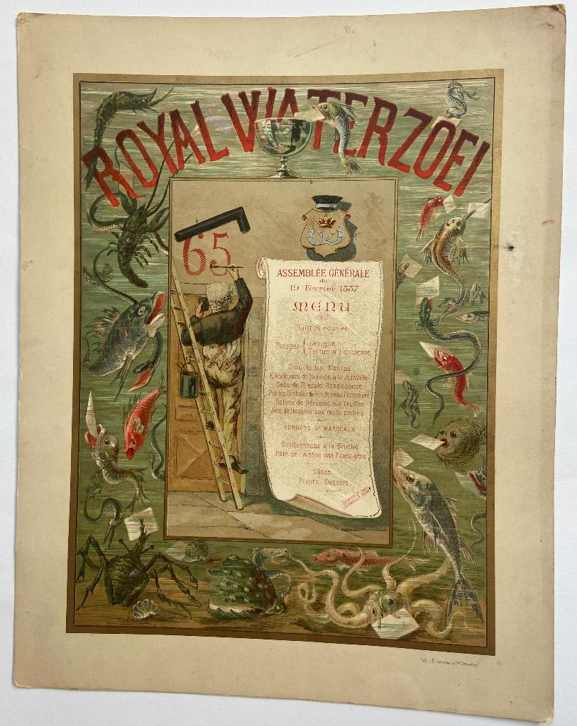 Rare menu Vintage illustre Royal Waterzoei 1887, Verzenden, Gebruikt