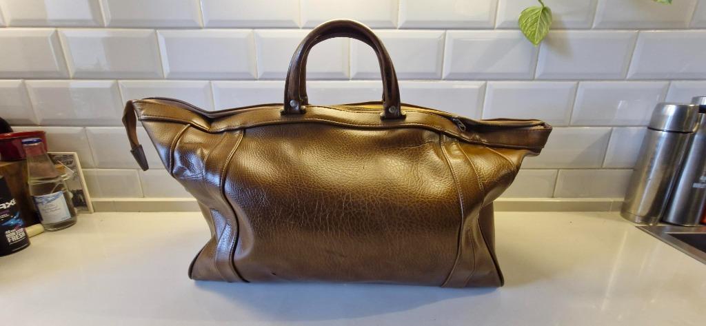 Vintage reistas in leer, Handtassen en Accessoires, Tassen | Reistassen en Weekendtassen, Ophalen, 40 tot 60 cm, 20 tot 30 cm