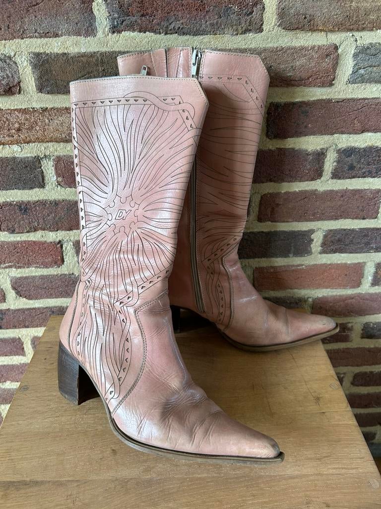 Bottes en cuir Destroy Y2K 38, Enlèvement ou Envoi, Rose, Porté, Bottes hautes