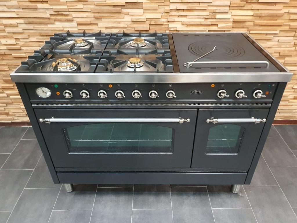 🔥Luxe Boretti Fornuis 120cm antraciet rvs Coupe de Fue 5pit, 60 cm of meer, Ophalen of Verzenden, Zo goed als nieuw, Energieklasse A of zuiniger