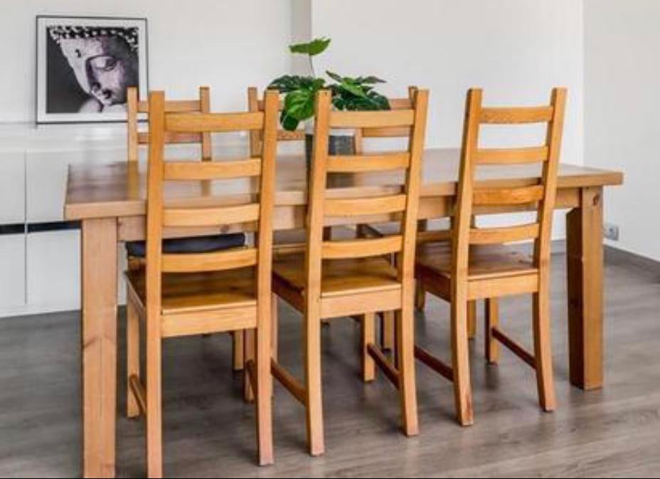 Tafel met zes stoelen, Huis en Inrichting, Ophalen, Gebruikt, Landelijk, 4 tot 6 stoelen