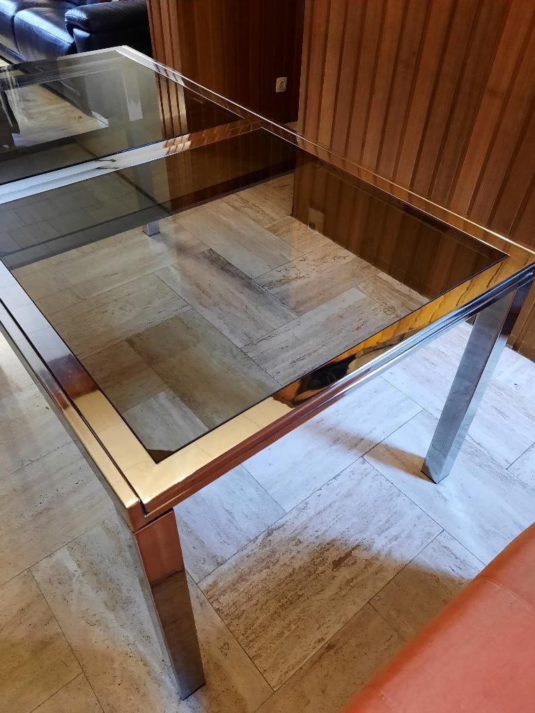 Table vintage Design Italien Chrome miroir année 70, Enlèvement