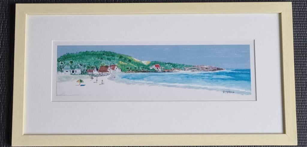 Mooi strand schilderij in lichtgele kader, Ophalen of Verzenden, Schilderij