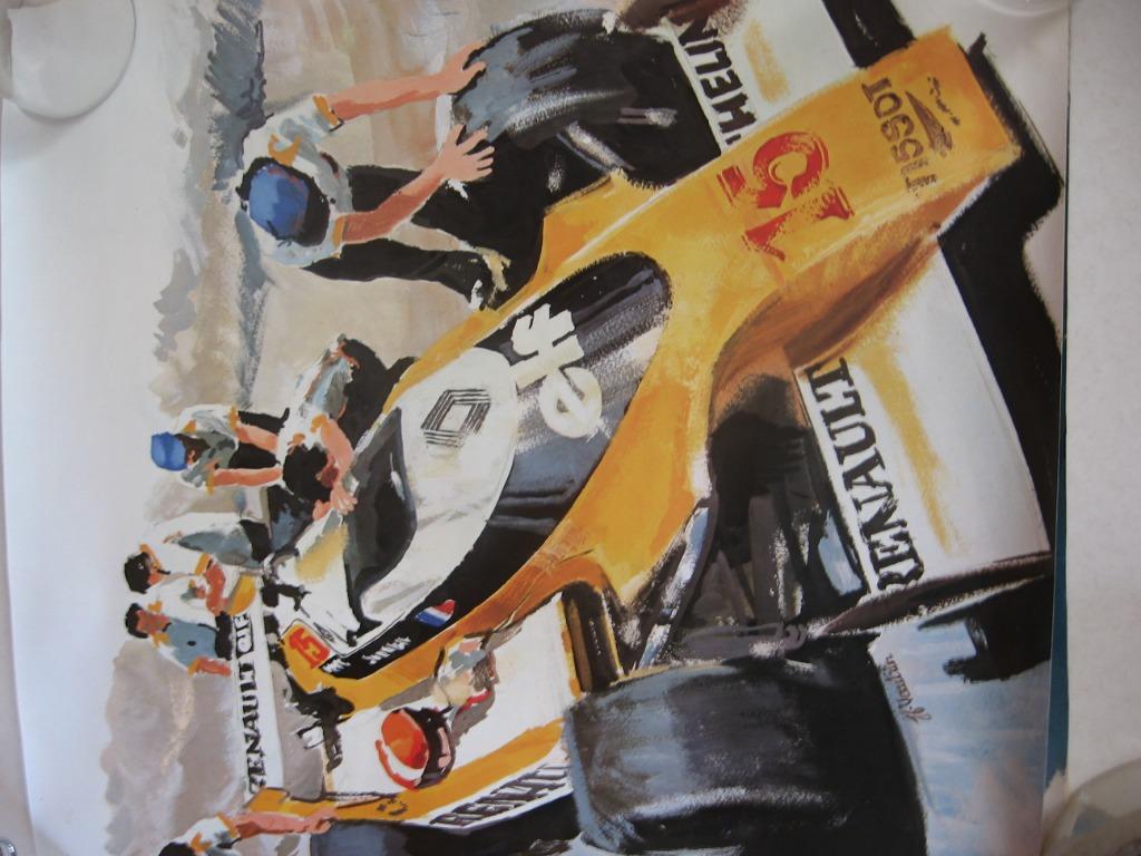 Oude poster Renault 80' oud acroniem gesigneerd J.F Vautrin, Verzamelen, Rechthoekig Liggend, Nieuw, Ophalen of Verzenden, A1 t/m A3