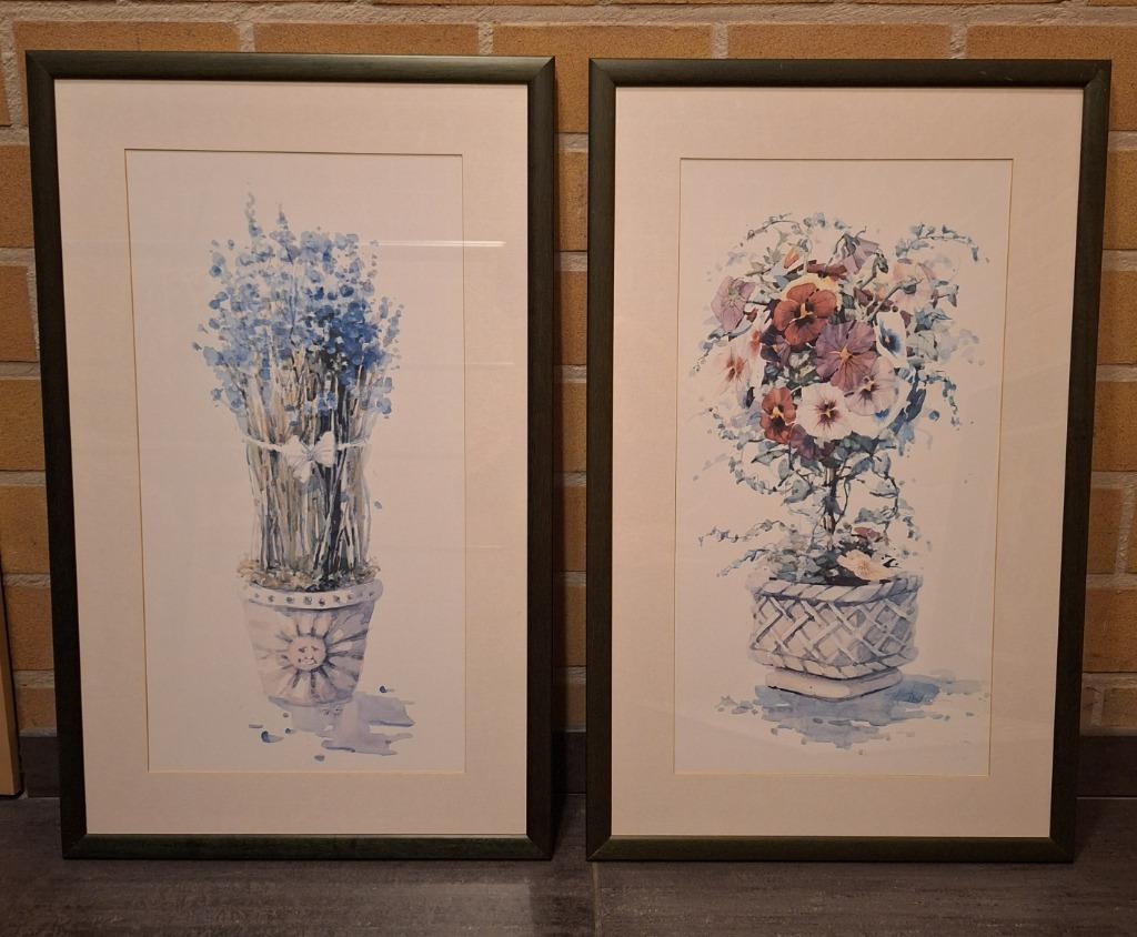 Kaders (2) met waterverf-tekening, Huis en Inrichting, Woonaccessoires | Lijsten, Ophalen, Minder dan 50 cm, Gebruikt, 50 tot 75 cm