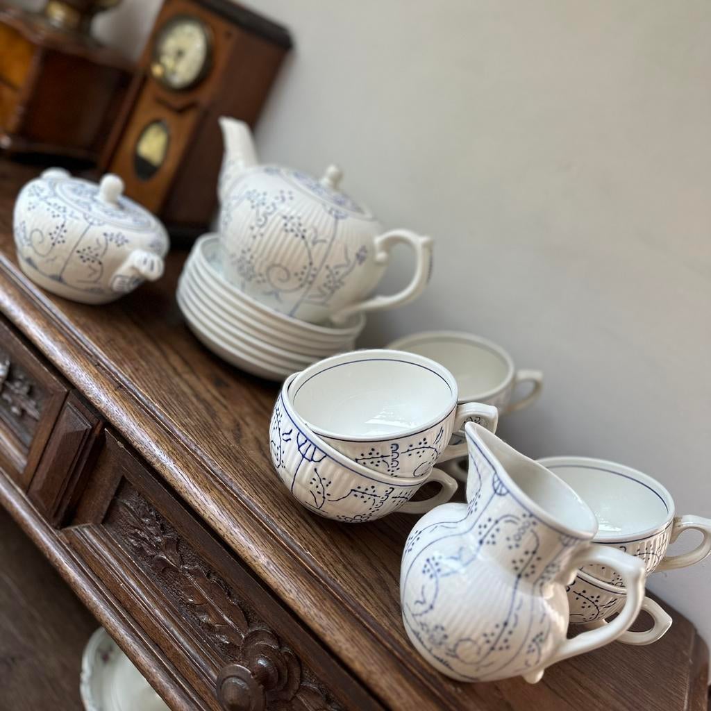 Vintage theeservies Boch & Copenhague – blauw-wit, Antiquités & Art, Antiquités | Services (vaisselle) complet, Enlèvement