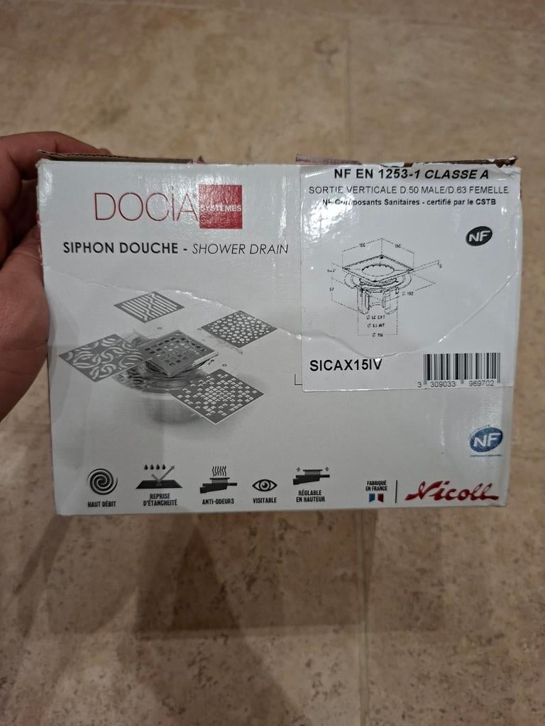 Siphon douche sol carrelé Docia Nicoll verticale 50/63, Bricolage & Construction, Enlèvement ou Envoi