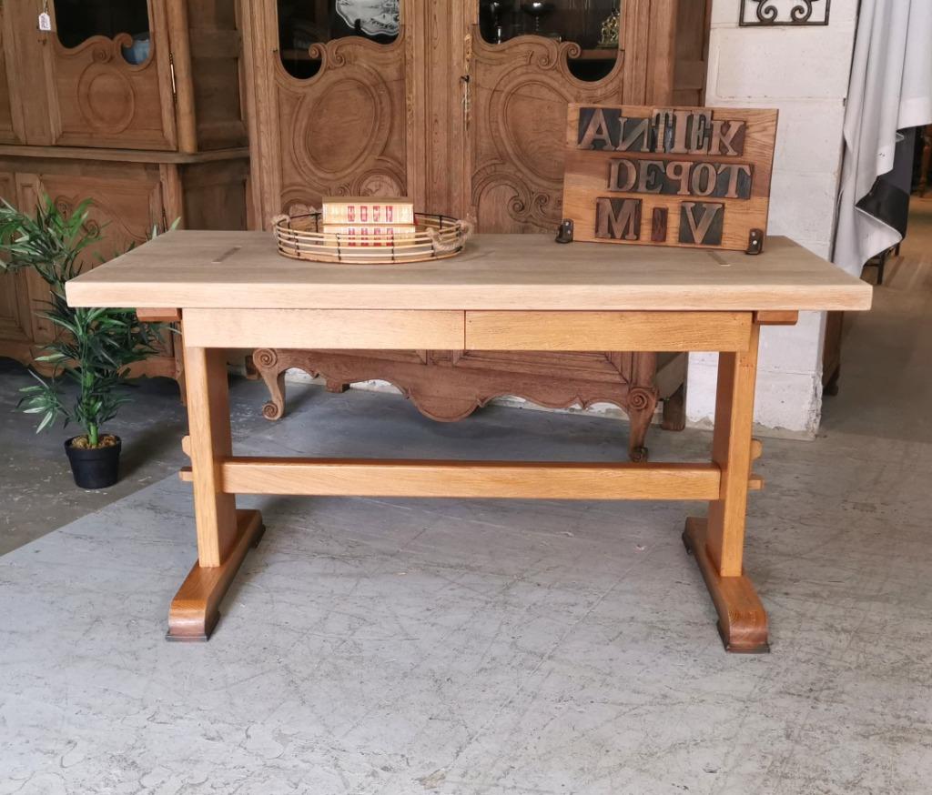 Ancienne table de monastère en chêne lourd + 2 tiroirs L150, Maison & Meubles, Tables | Tables à manger, 150 à 200 cm, Cinq personnes ou plus