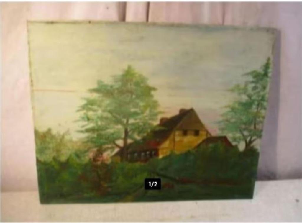 Oud Geschilderd Werk 'Huisje met Tuin' - gesigneerd, Ophalen of Verzenden