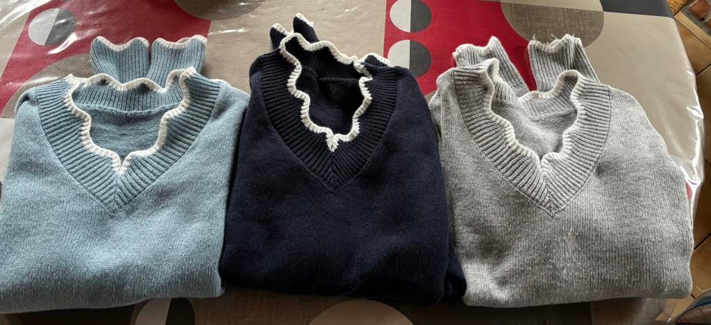 3 pulletjes donkerblauw, lichtblauw , grijs maat  medium, Ophalen of Verzenden, Blauw