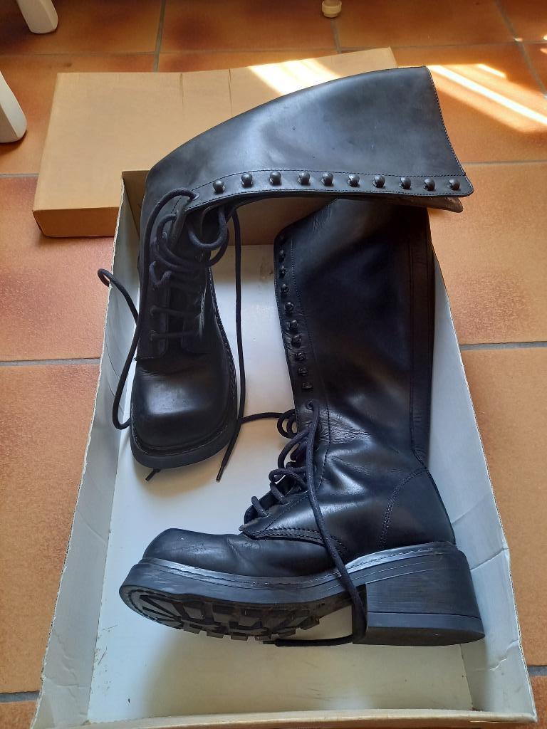 Zwarte leder laarzen met veters, maat 37, Kleding | Dames, Schoenen, Hoge laarzen, Bb, Zwart, Ophalen of Verzenden