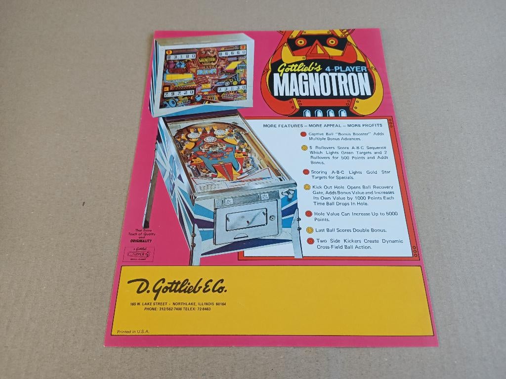 Flyer: Gottlieb Magnotron (1974) Flipperkast, Verzamelen, Automaten | Flipperkasten, Verzenden, Flipperkast, Gottlieb
