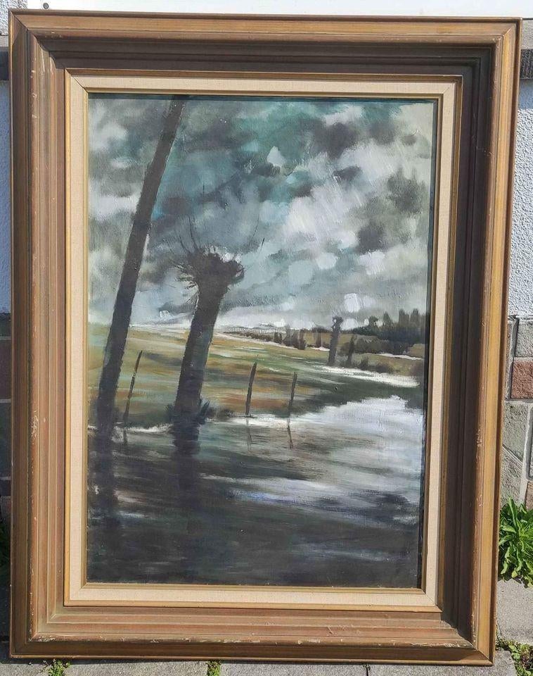 huile sur toile paysage au saules signe, Enlèvement