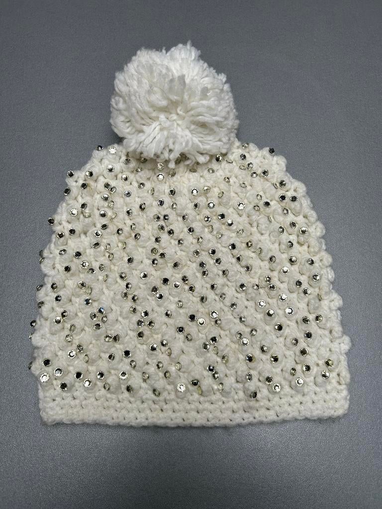 Nieuwe witte muts met pompon en strass steentjes, Sans marque, Ophalen of Verzenden, Nieuw, Muts