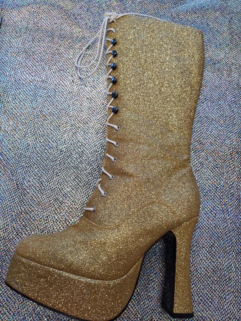 sexy knee boots with zipper & lace glittergold maat 40, Ophalen of Verzenden, Zo goed als nieuw