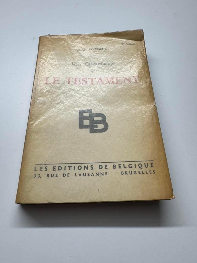 Oud boek Jean Tousseul Le Testament 1942, Auto diversen, Handleidingen en Instructieboekjes, Ophalen of Verzenden