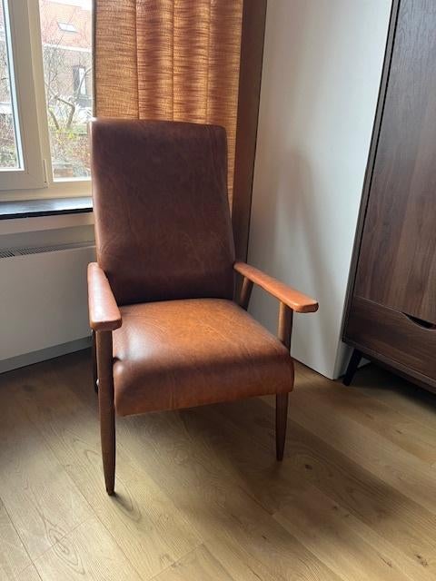 fauteuil, Huis en Inrichting, Fauteuils, Ophalen, Zo goed als nieuw, Leer