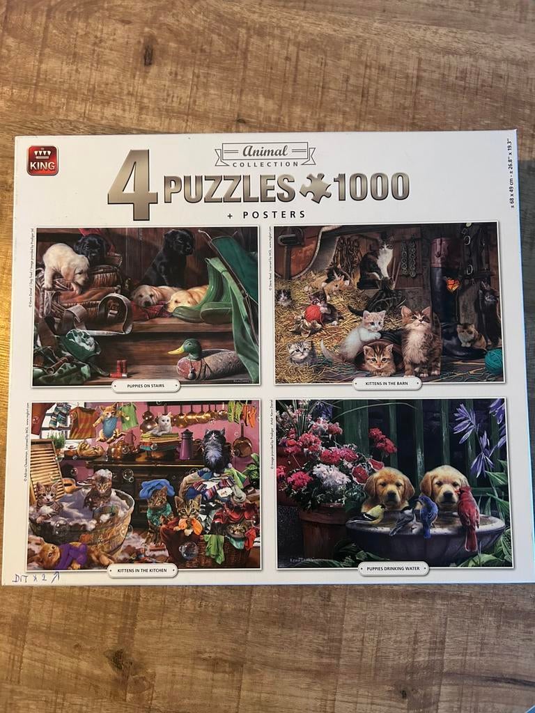 NIEUWE King Puzzel - Animal Collection 4x1000st, Ophalen of Verzenden, 500 t/m 1500 stukjes, Nieuw, Legpuzzel