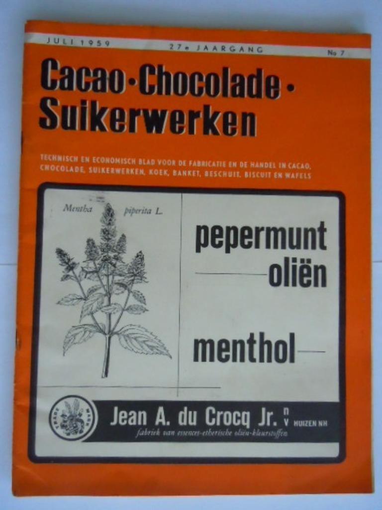 Tijdschrift Cacao - Chocolade - Suikerwerken juli 1959 N7, Verzamelen, Ophalen of Verzenden, 1940 tot 1960, Tijdschrift