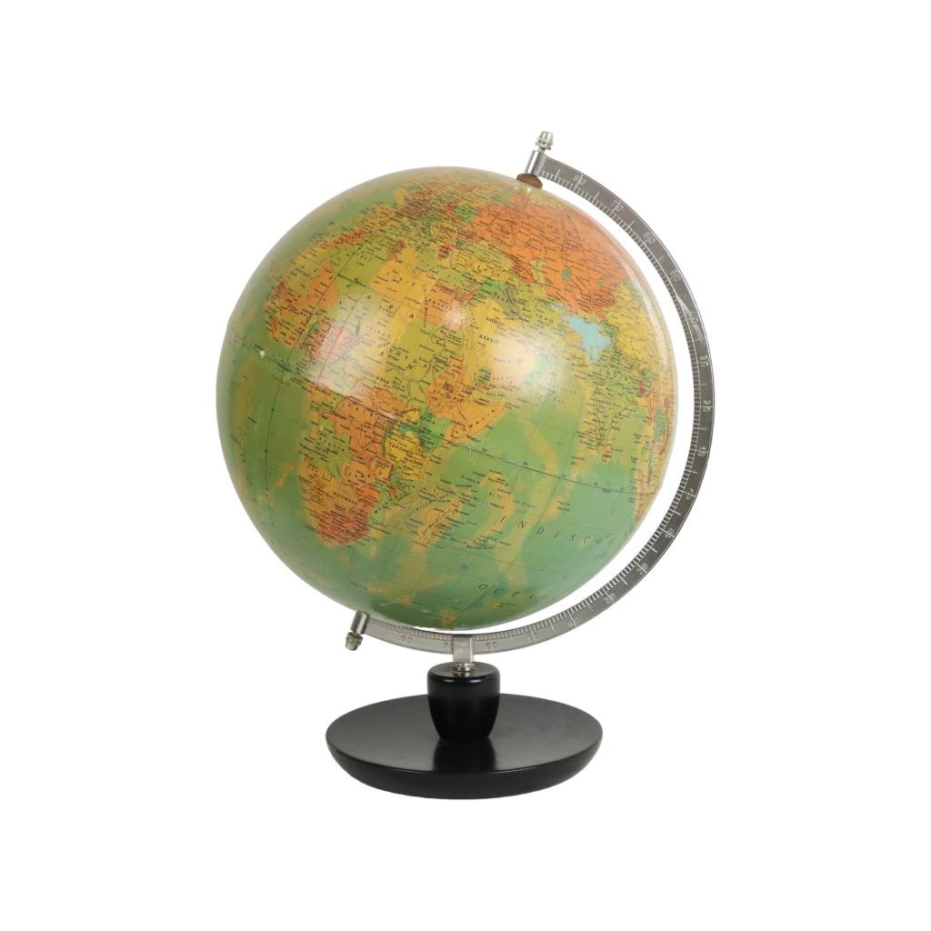 Vintage Wereldbol Eiken Basis Staatkundige Globe Jaren 70, Enlèvement ou Envoi, Utilisé