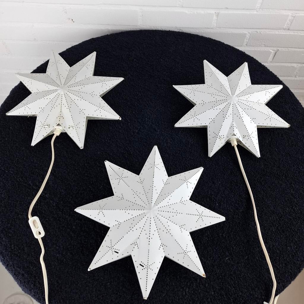3 vintage kerststerren geperforeerd metaal wit jaren 70, Diversen, Ophalen of Verzenden