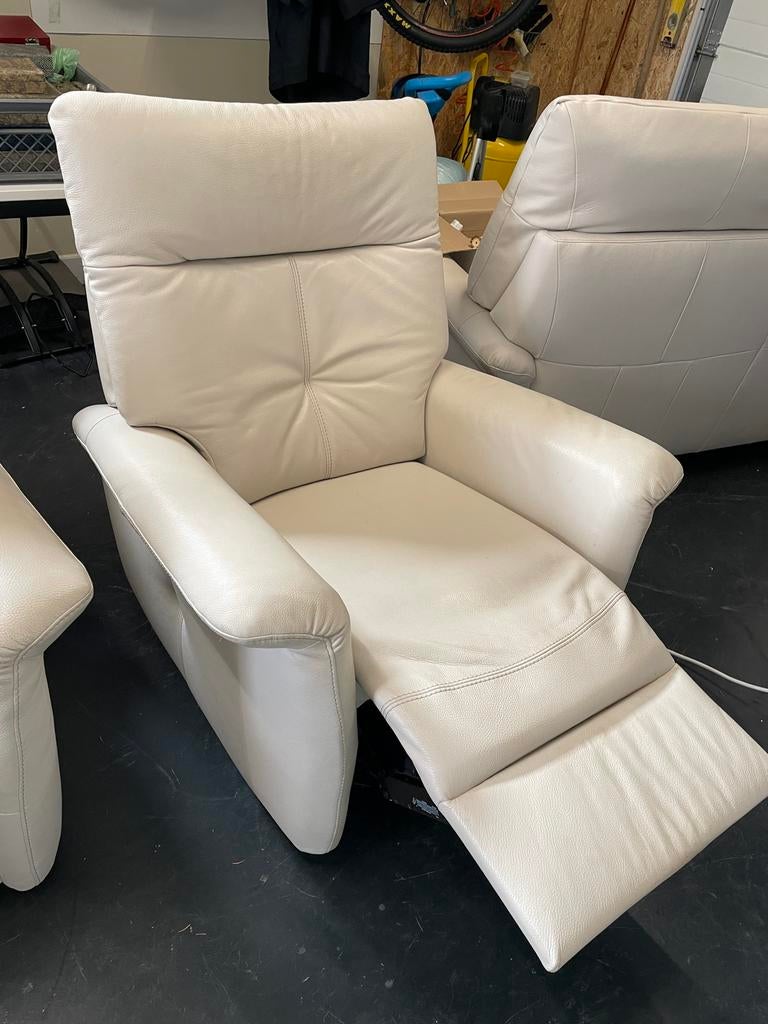 Salon cuir : 2 pl. + 1 pl. + 1 pl. relax électrique, Huis en Inrichting, Ophalen, 150 tot 200 cm, Rechte bank, Vierpersoons of meer