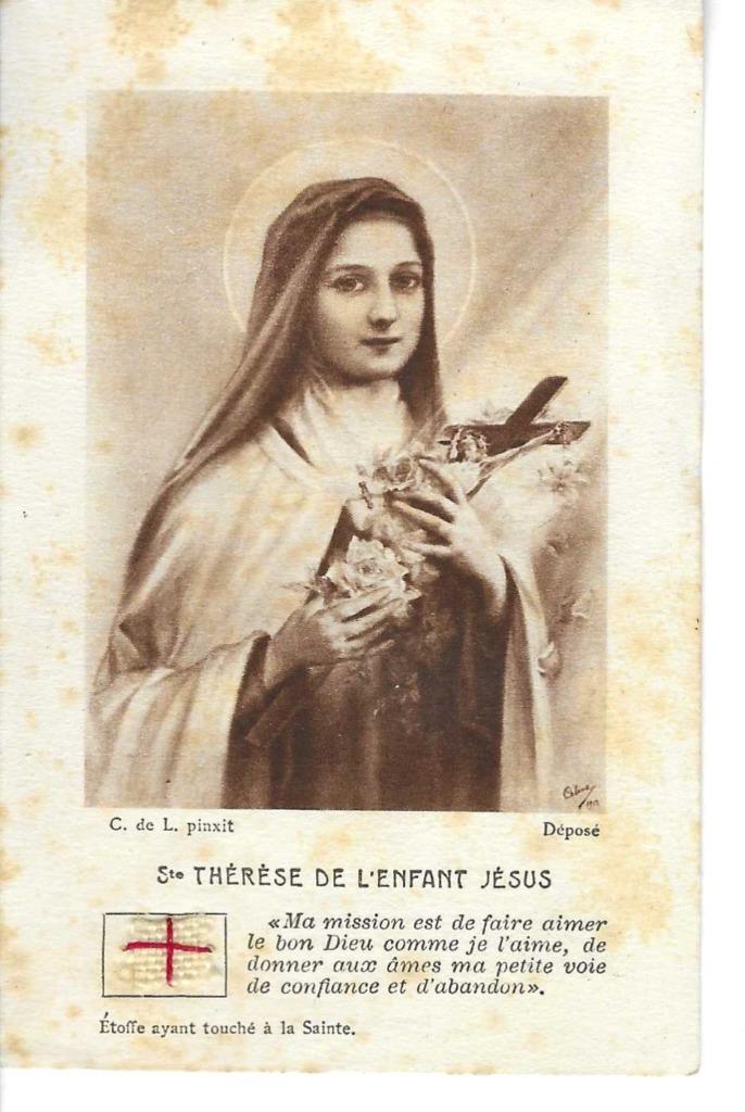 BP Ste Thérèse de l'Enfant Jesus met stukje stof opgekleefd, Enlèvement ou Envoi