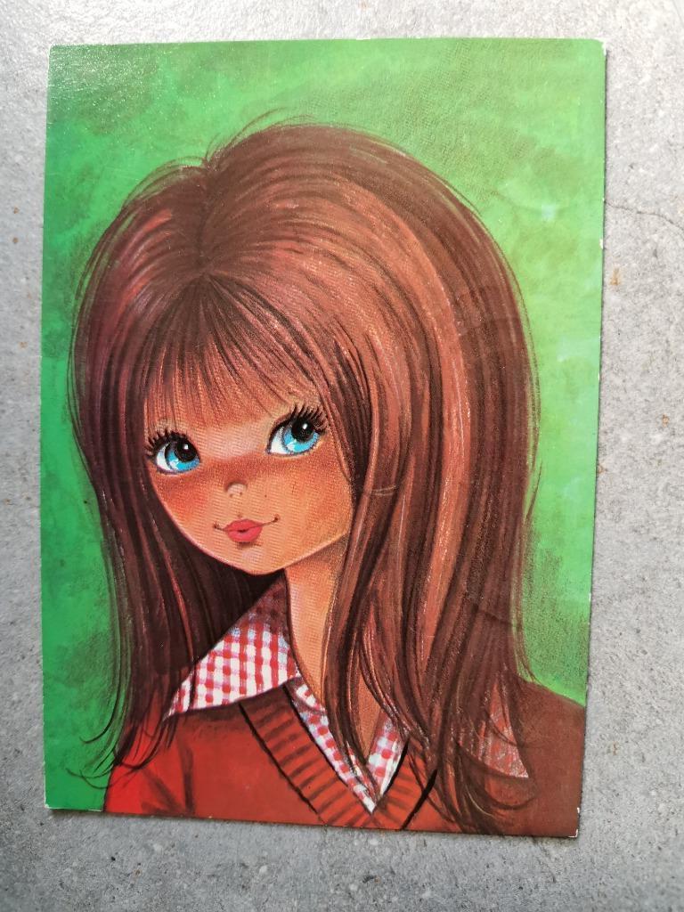 carte postale vintage fille aux grands yeux des années 70, Enlèvement ou Envoi, 1960 à 1980, Affranchie, Autres thèmes