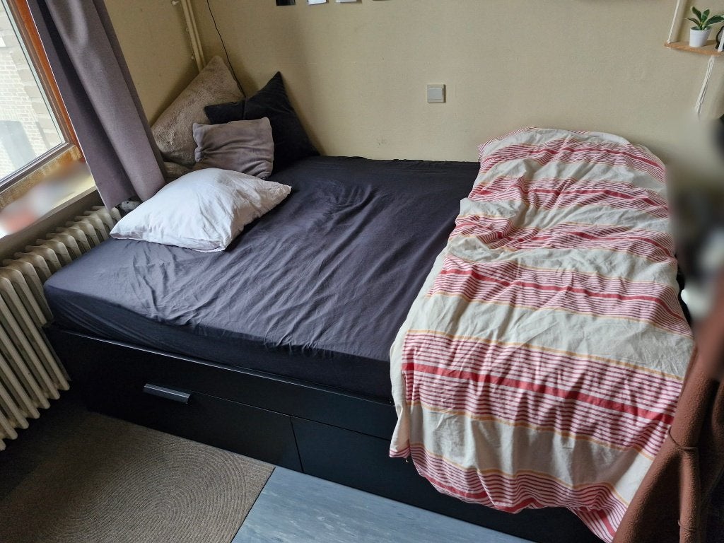 Bed - Ikea Brimnes bed met opberglades - 140x200cm, Ophalen, Gebruikt, Zwart, Tweepersoons