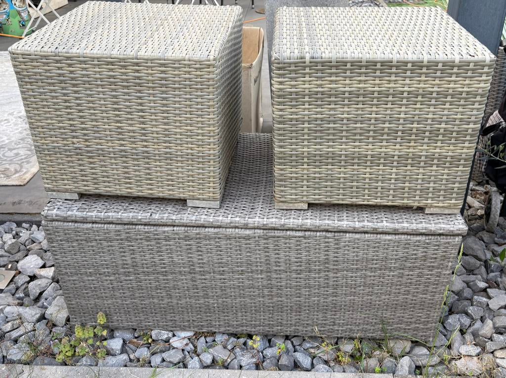 Coffre de rangement de jardin avec 2 petites tables, Jardin & Terrasse, Enlèvement, Utilisé