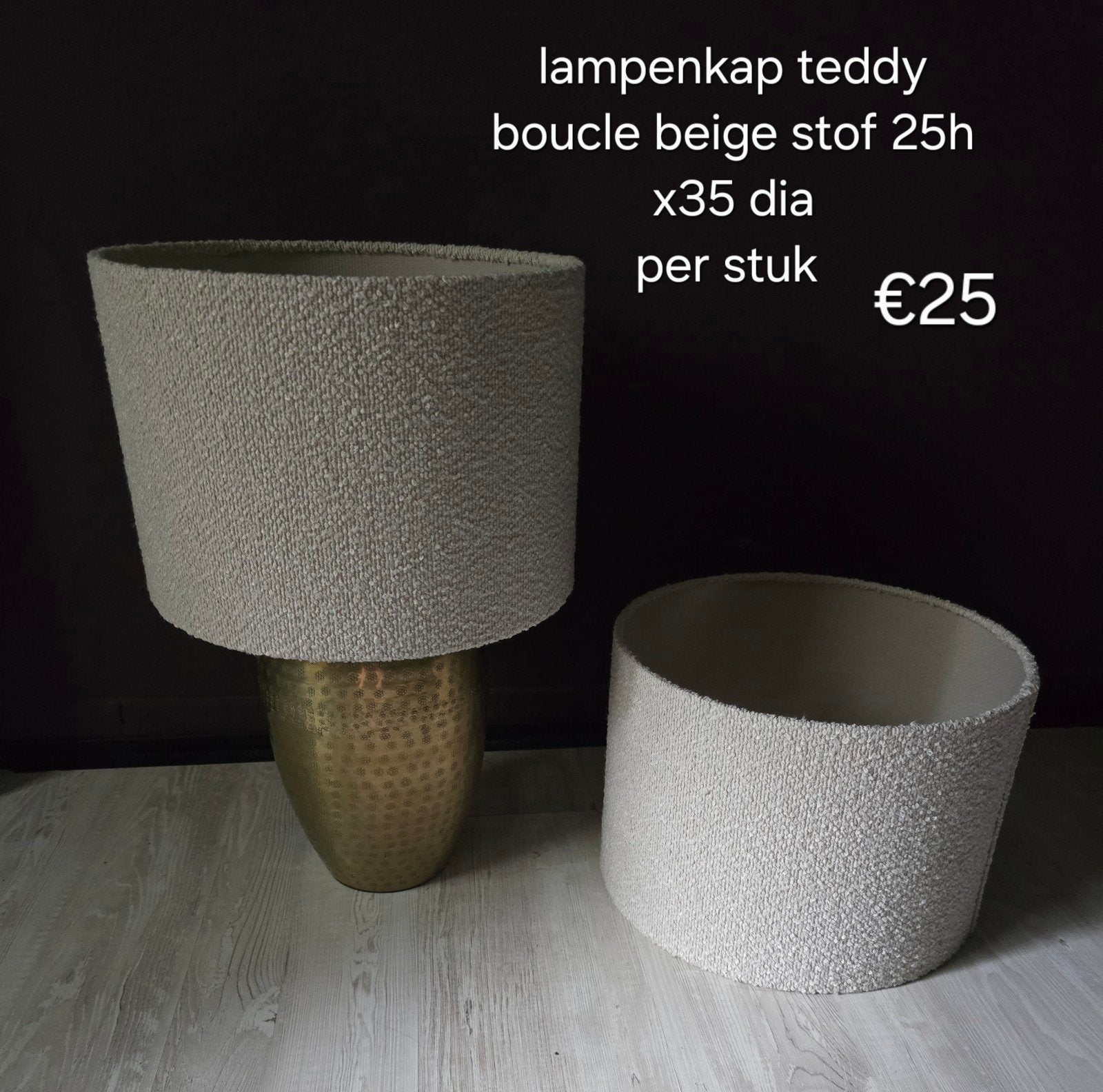 4 lampen kappen teddy boucle beige zgan, Ophalen, Beige