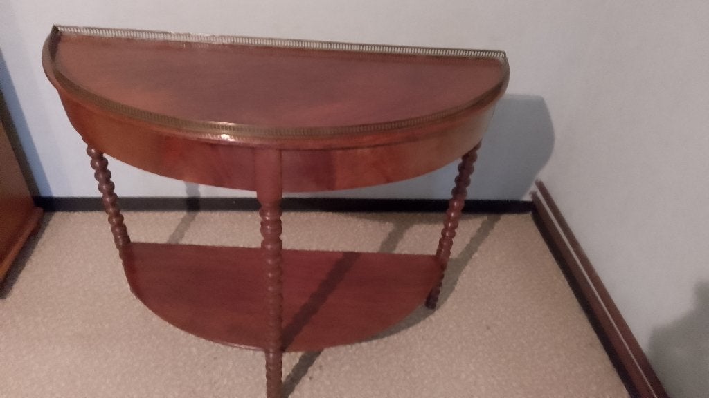 Vintage halfrond houten tafeltje met lade – klassieke stijl, Ophalen, Zo goed als nieuw, 75 cm of meer, Overige vormen