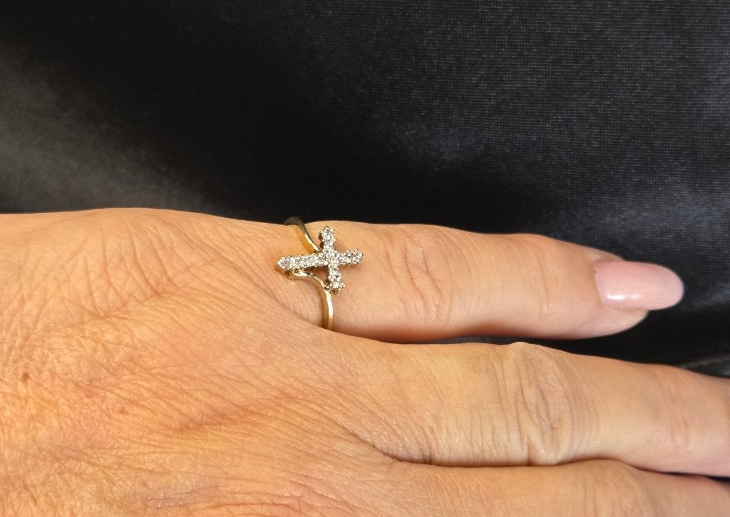 Gouden Vintage kruisje ring diamanten.2026/474, Ophalen of Verzenden, Met edelsteen, Dame, Goud