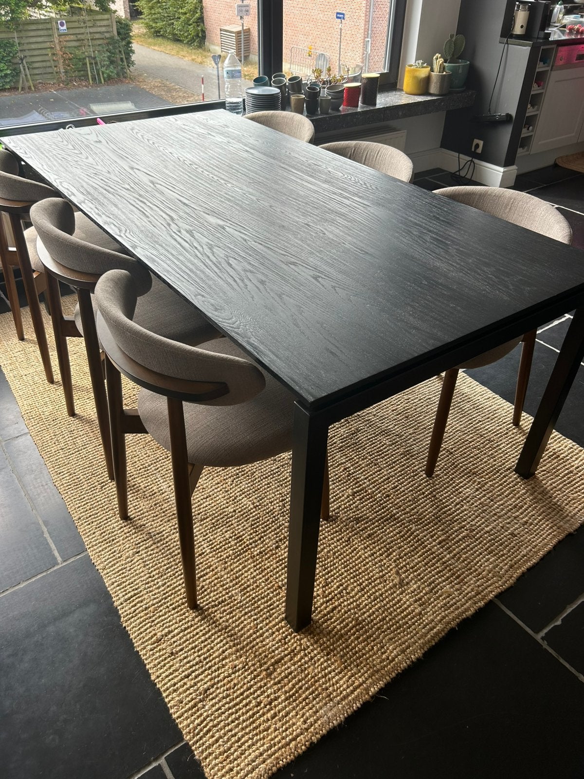 Juntoo eettafel zwart hout met metalen poten, Enlèvement, Utilisé, Cinq personnes ou plus, Rectangulaire