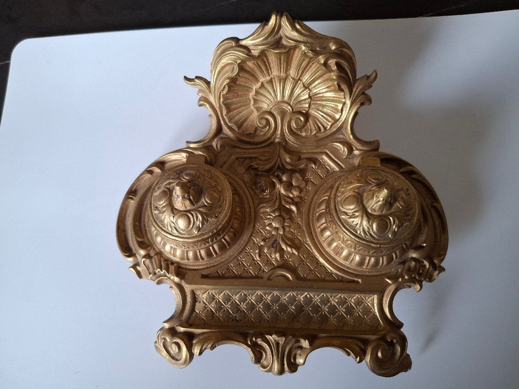 Oude dubbele koperen inktpot., Ophalen of Verzenden, Koper