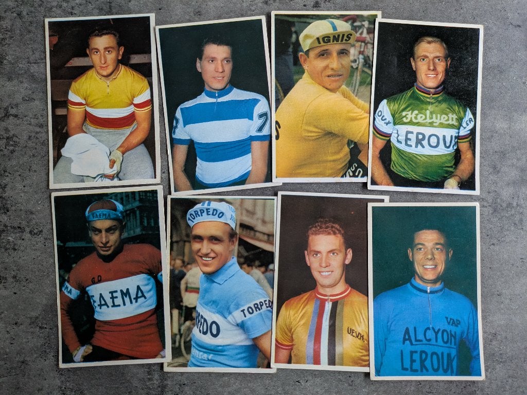 POSTKAARTEN WIELRENNERS 8X VELO CHEWING GUM 60S/70S 8X, Verzenden