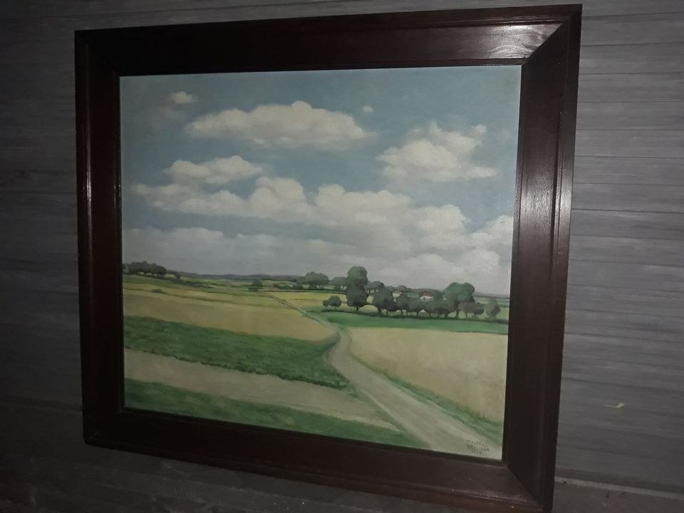 huile sur panneau paysage signe Maurice Delvaux, Antiquités & Art, Enlèvement, Paysage, Panneau