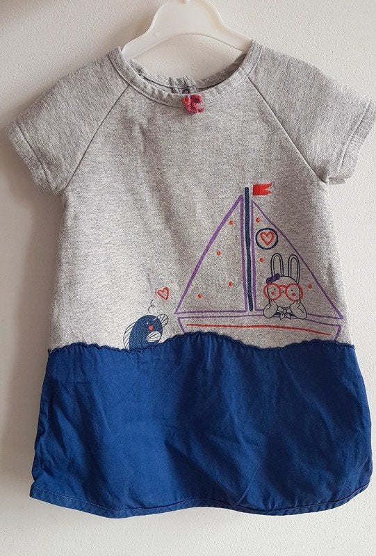 DU PAREIL AU MÊME Robe gris, bleu, bateau - T.24 mois/86 cm, Kinderen en Baby's, Gebruikt, Meisje, Jurkje of Rokje, Ophalen of Verzenden