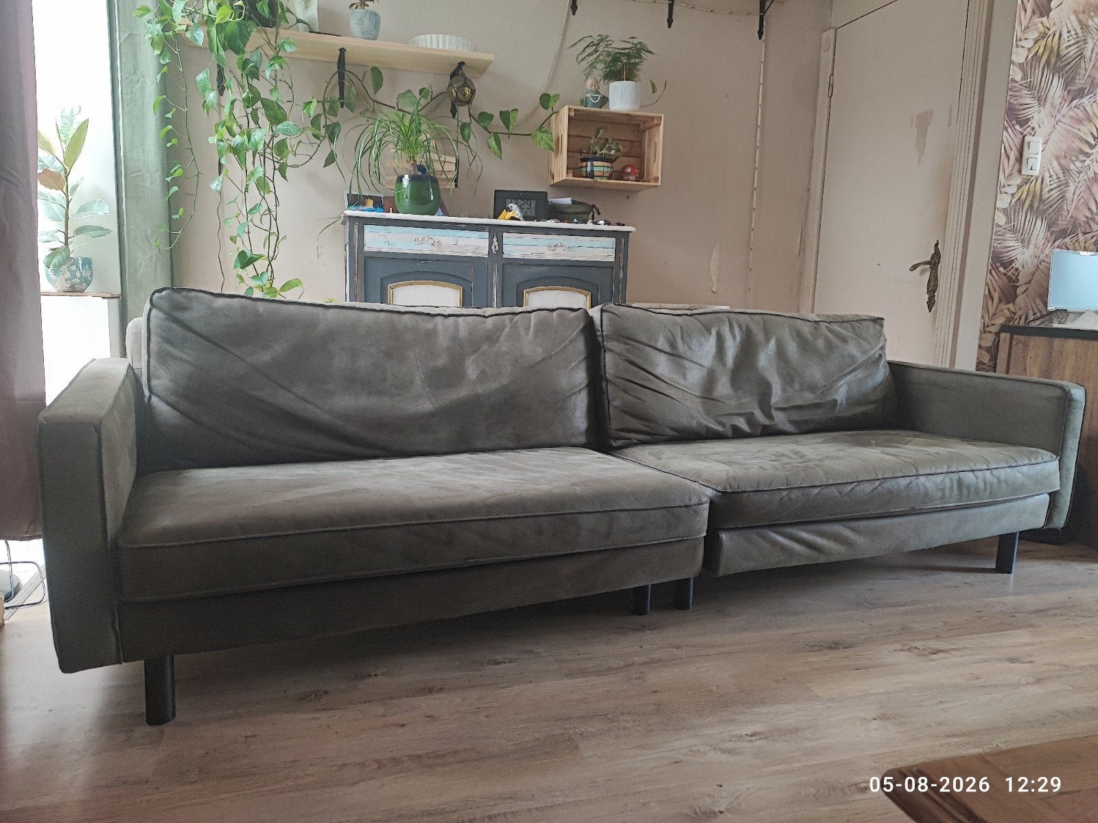 Zetel donkergroen in Buffel leer, Enlèvement, Utilisé, Synthétique